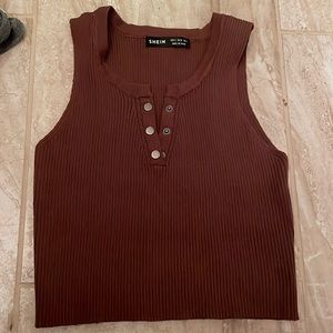 SHEIN Rust Brown Button Up Tank Top